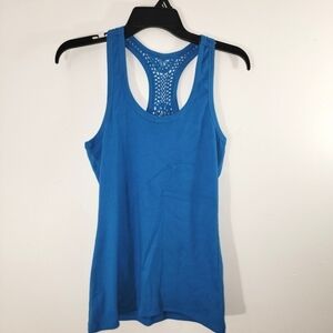 PJ Salvage Cobalt Blue Ribbed Racerback Tank Top Crochet Lace Back M